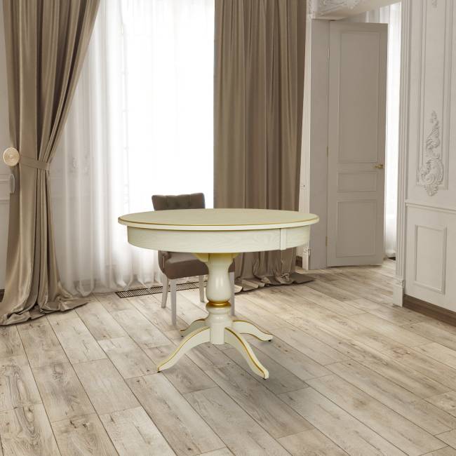 Стол обеденный Моро 04 раздвижной слоновая кость/золото 100/140*100