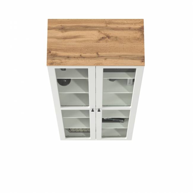 Шкаф-витрина 2-х дверный Остин 16.394.02 цвет белый шагрень/дуб крафт золотой