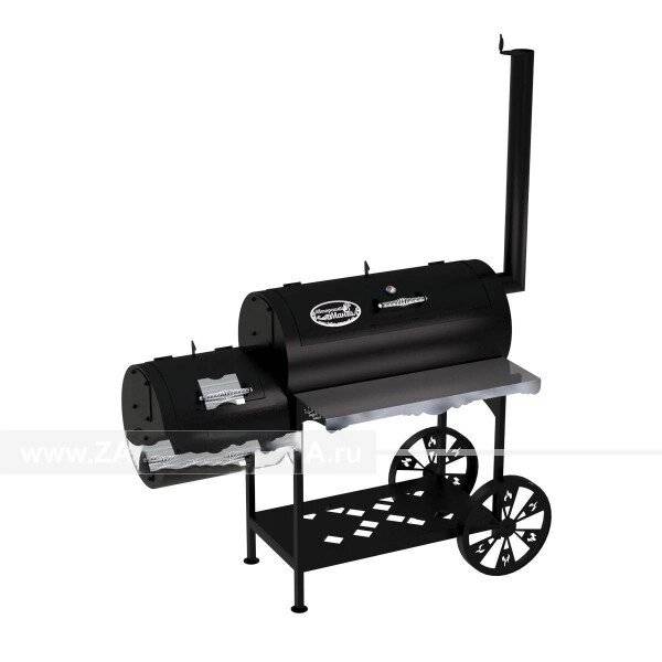 Гриль-Смокер XL, из стали толщиной 5 мм, топка слева, в термостойкой покраске