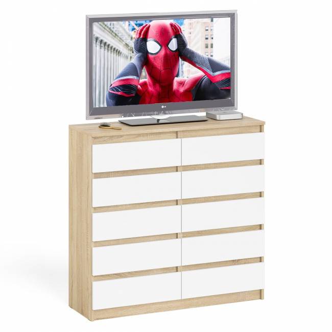 Комод высокий на десять выдвижных ящиков Мори МК1200.10 цвет дуб сонома/белый