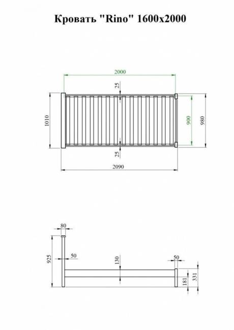Кровать Rino 800 х 2000 ясень, серый гранит