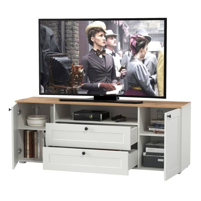 Тумба под ТВ Остин 16.47 цвет белый шагрень/дуб крафт золотой