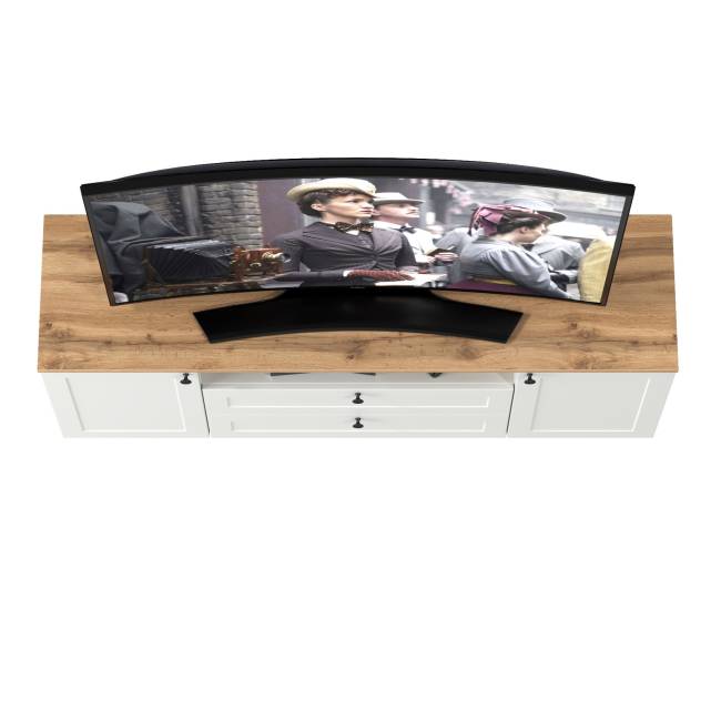 Тумба под ТВ Остин 16.47 цвет белый шагрень/дуб крафт золотой