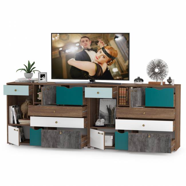 Две тумбы-комода Вайс цвет морское дерево винтаж/камень тёмный/бензин/мята/белый премиум