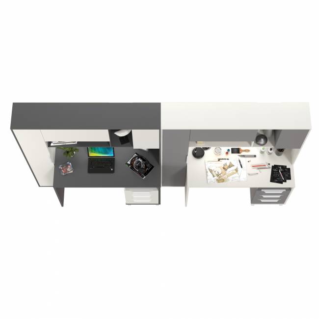 Столы рабочие с полками и пеналом Комфорт 12.95N цвет белый премиум/серый шифер/тёмно-серый/белый премиум