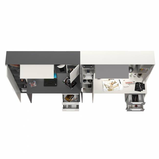 Столы рабочие с полками и пеналом Комфорт 12.95N цвет белый премиум/серый шифер/тёмно-серый/белый премиум