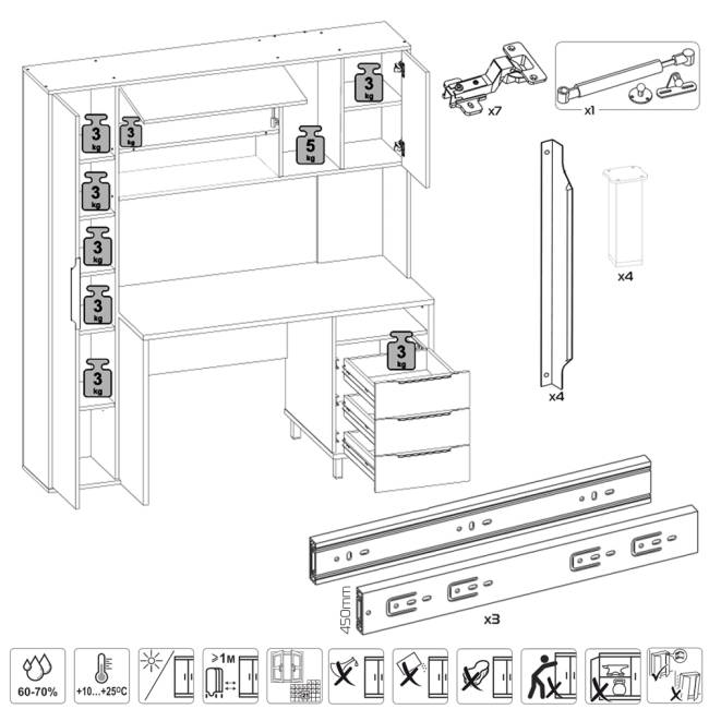 Столы рабочие с полками и пеналом Комфорт 12.95N цвет белый премиум/серый шифер/тёмно-серый/белый премиум