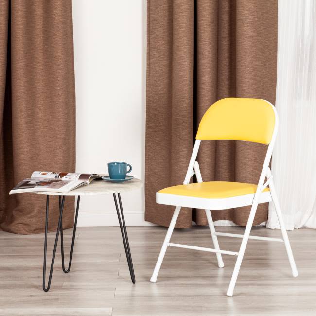 Стул складной FOLDER (mod. 3022G) каркас: металл, сиденье/спинка: экокожа, 46.5 х 47.5 х 79 см, yellow (желтый) / white (белый) (Комплект из 6 шт.) желтый, белый каркас: металл, сиденье/спинка: экокожа