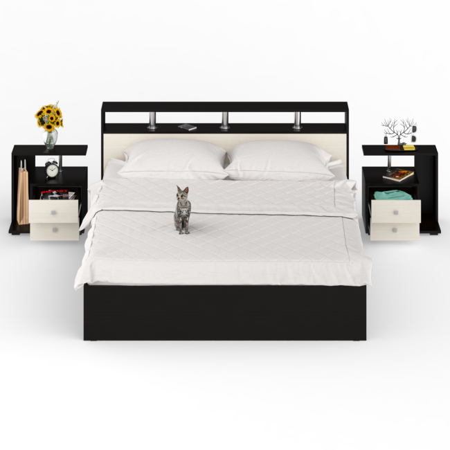 Кровать 1800 Камелия + две тумбы цвет венге/дуб лоредо