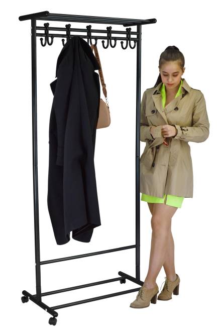 Вешалка напольная на колесах М 9 чёрный с крючками