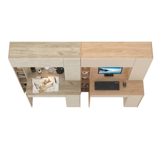 Два стола с надстройкой Комфорт 12.71 цвет дуб крафт серый/шёлковый камень/гикори рокфорд натуральный/сатин