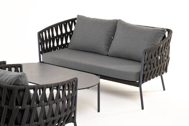 "Диего" лаунж-зона 4-местная плетеная из роупа (веревки), каркас алюминиевый темно-серый, роуп темно-серый