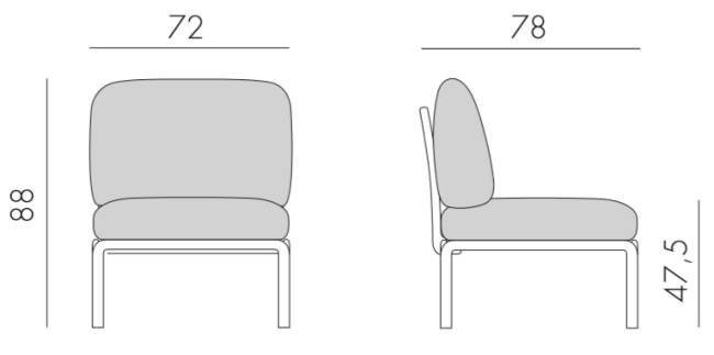 Модуль центральный пластиковый с подушками Komodo Elemento Centrale тортора, холст 700х780х900 мм