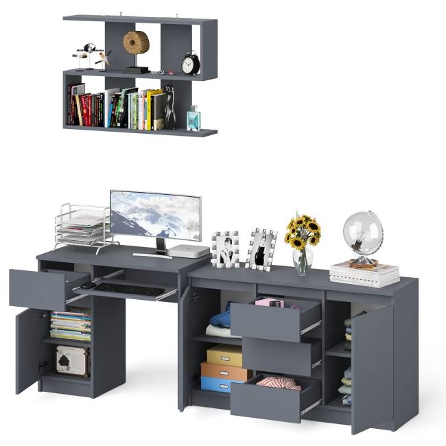 Стол компьютерный Мори МС-1 левый с верхней полкой и комодом с дверками и ящиками цвет графит Стол компьютерный Мори МС-1 левый с верхней полкой и комодом с дверками и ящиками цвет графит