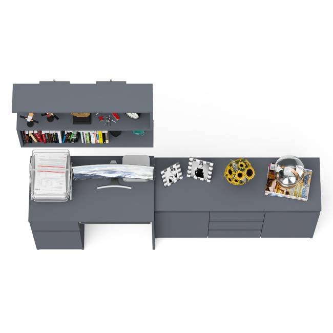 Стол компьютерный Мори МС-1 левый с верхней полкой и комодом с дверками и ящиками цвет графит Стол компьютерный Мори МС-1 левый с верхней полкой и комодом с дверками и ящиками цвет графит