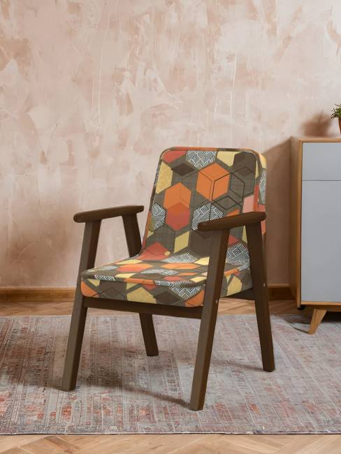 Кресло Ретро ткань геометрия коричневый, каркас орех Кресло Ретро ткань геометрия коричневый, каркас орех