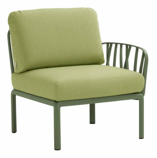 Модуль правый/левый пластиковый с подушками Komodo Elemento Terminale DS/SX агава, авокадо 720х780х880 мм Модуль правый/левый пластиковый с подушками Komodo Elemento Terminale DS/SX агава, авокадо 720х780х880 мм