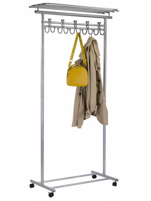 Вешалка напольная на колесах М 9 металлик с крючками