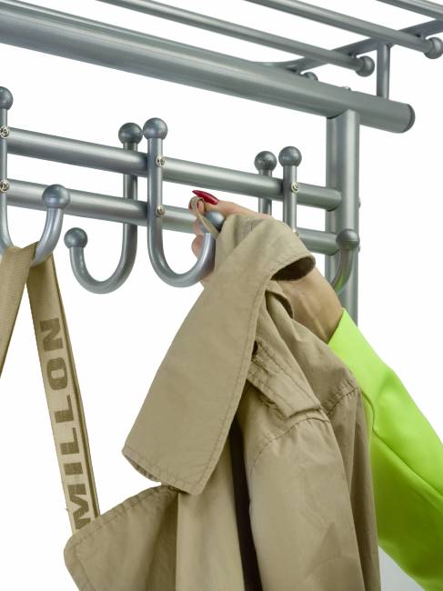 Вешалка напольная на колесах М 9 металлик с крючками