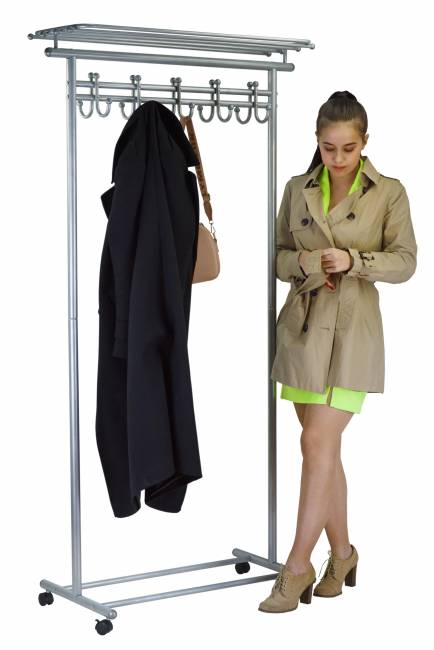 Вешалка напольная на колесах М 9 металлик с крючками