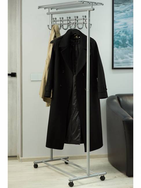 Вешалка напольная на колесах М 9 металлик с крючками