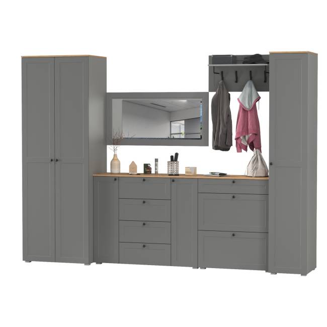 Мебельная стенка для прихожей Остин № 61 цвет серый графит/дуб крафт золотой