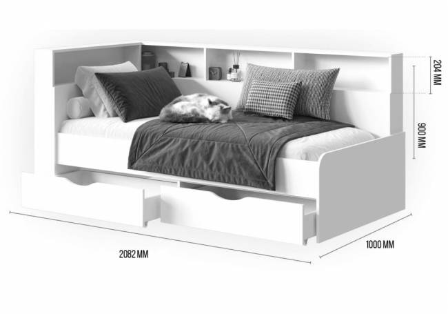 Кровать Кровать Амер 190х80 белый / дуб вотан