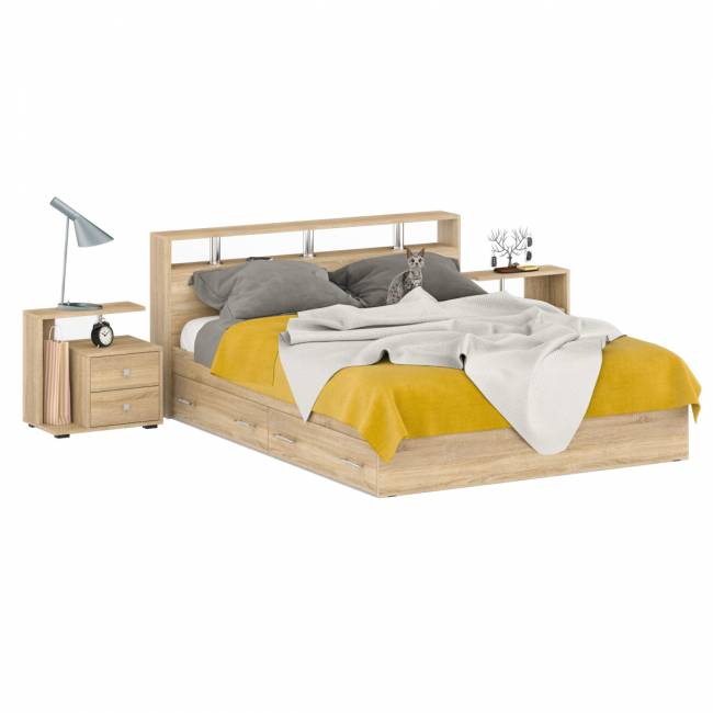 Кровать с ящиками 1600 Камелия + две тумбы цвет дуб сонома