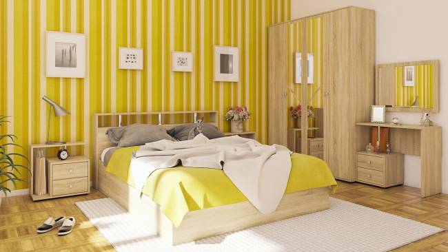 Кровать с ящиками 1600 Камелия + две тумбы цвет дуб сонома