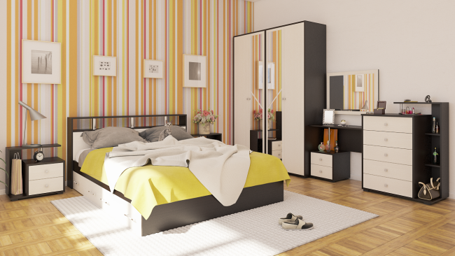 Кровать с ящиками Камелия 1600 цвет венге/дуб лоредо