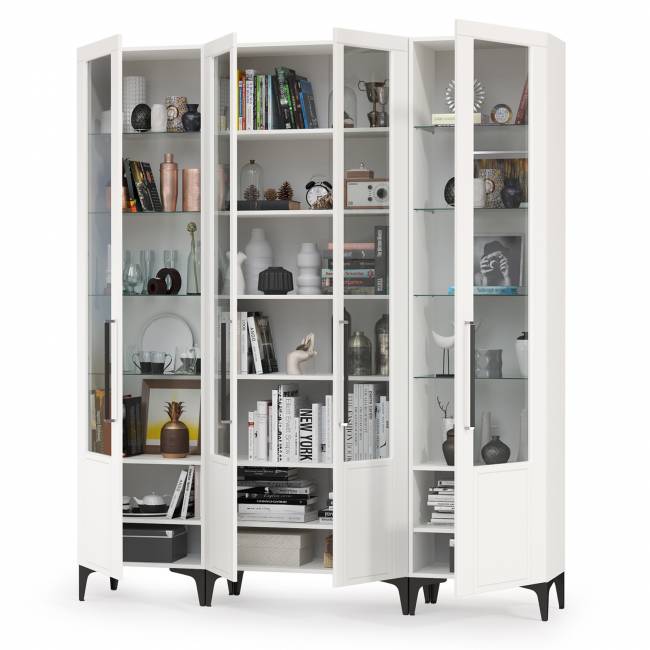 Сервант в гостиную с четырьмя дверками Валенсия цвет белый шагрень Сервант в гостиную с четырьмя дверками Валенсия цвет белый шагрень