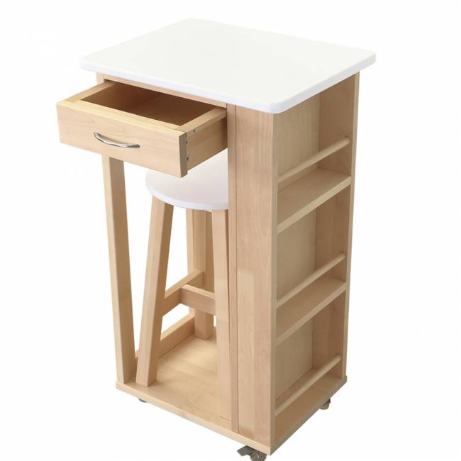 Тумба с табуретом белый/лак