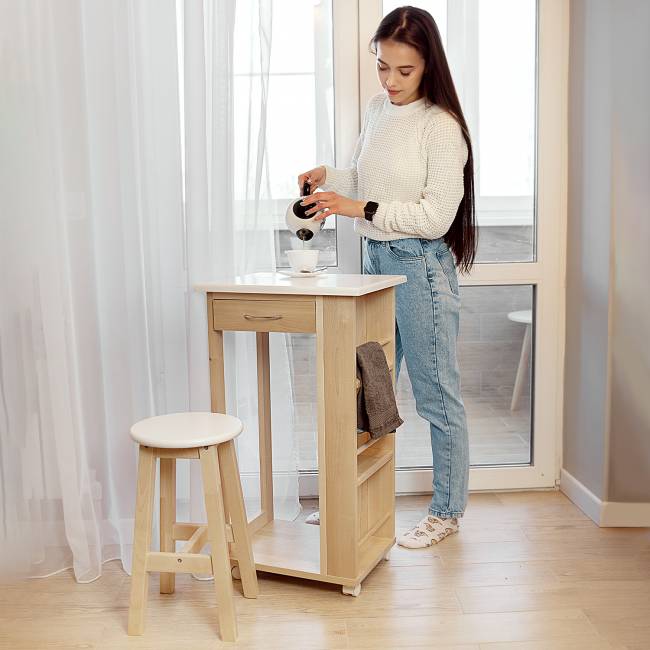 Тумба с табуретом белый/лак