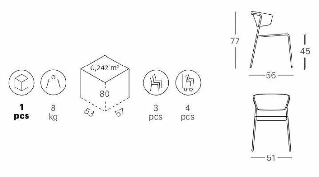 Кресло деревянное Lisa Wood хром, беленый бук 510х560х770 мм