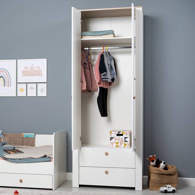 Шкаф для одежды с ящиками Джастин 13.339 цвет белый шагрень/дуб белый эксклюзив