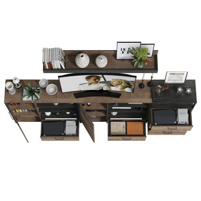 Два комода с дверкой и ящиком с навесной полкой и комодом с тремя ящиками Трувор цвет дуб гранж песочный/интра