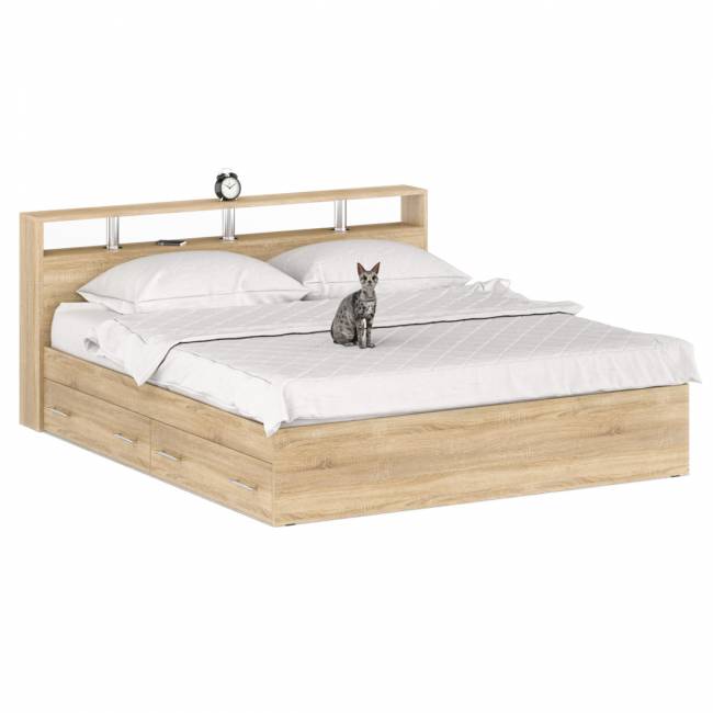 Кровать с ящиками 1800 Камелия + две тумбы цвет дуб сонома