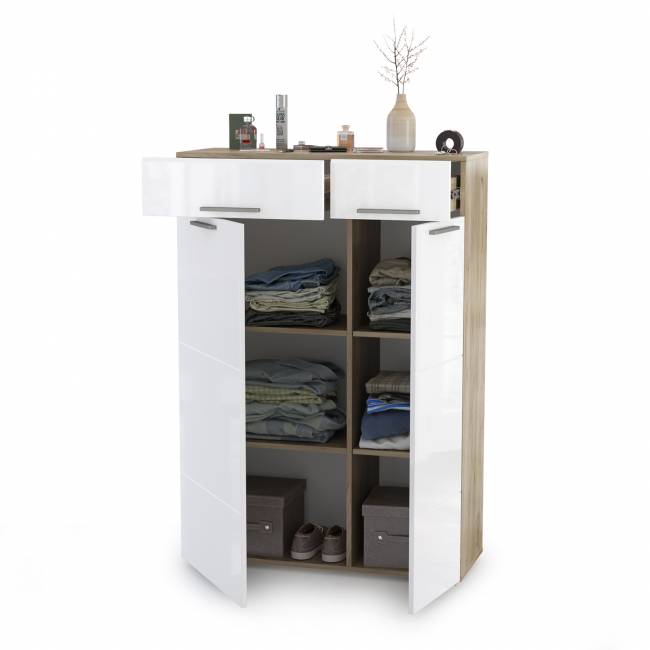 Комод Лайн 13.121 цвет дуб крафт серый/фасады МДФ белый глянец