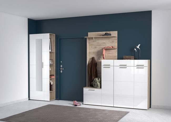 Комод Лайн 13.121 цвет дуб крафт серый/фасады МДФ белый глянец