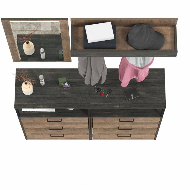 Вешалка для одежды с зеркалом для прихожей и два комода с нишей Трувор цвет дуб гранж песочный/интра