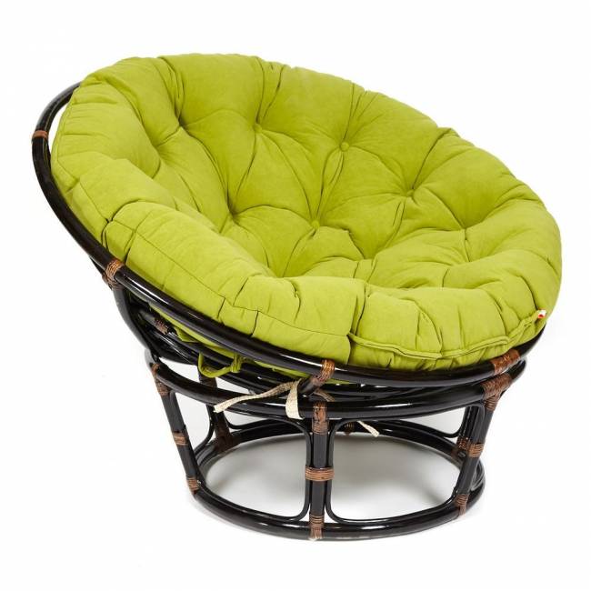 Кресло PAPASAN/ПАПАСАН 23/01 W  /с подушкой/ диаметр подушки 125 см, 115х101х104 см, Antique brown (античный черно-коричневый), флок Олива, 23 Antique brown (античный черно-коричневый)
