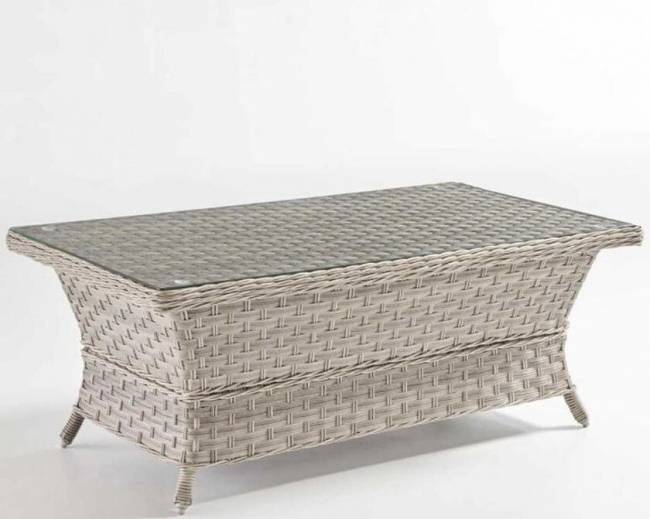 Столик кофейный "Кефалония", большой, из искусственного ротанга, серый, белый