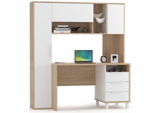 Компьютерный стол Комфорт 12.95 162х60,3х180 дуб сонома / белый PE шагрень