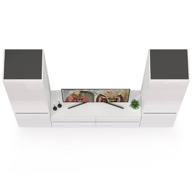 Стенка для гостиной Сидней № 7 цвет белый/чёрный/фасады МДФ белый глянец