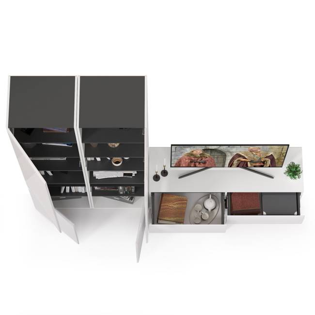 Стенка для гостиной Сидней № 7 цвет белый/чёрный/фасады МДФ белый глянец