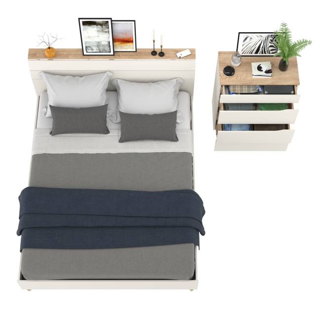 Комод четыре ящика Муссон и кровать со спальным местом 1600х200 цвет белый/дуб эндгрейн элегантный Комод четыре ящика Муссон и кровать со спальным местом 1600х200 цвет белый/дуб эндгрейн элегантный