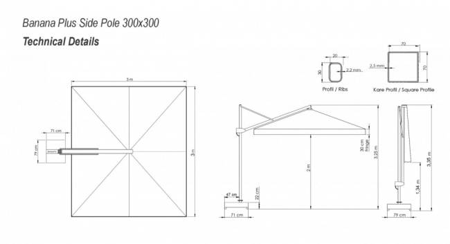 Зонт профессиональный 3х3 м Banana Plus черный, светло-серый 3000х3000 мм